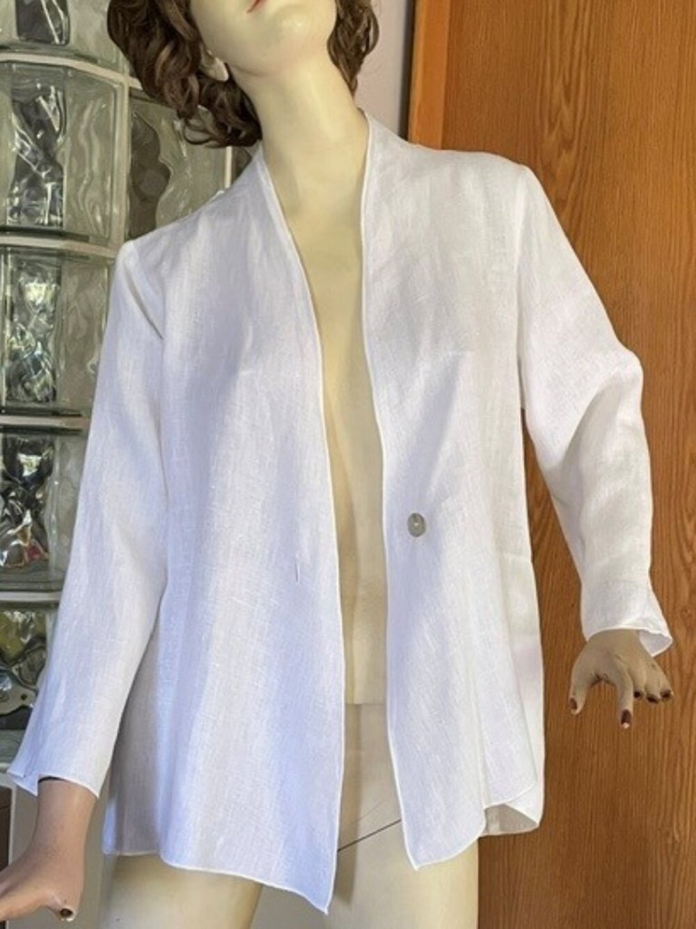 FENINI Boho LOOSE-FITTING WHITE LINEN JACKET Like New SMALL Handkerchief Hemline
